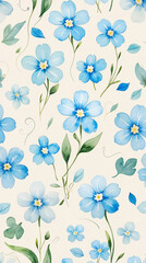 Detailed blue flowers framed in retro floral pattern botanical drawing vintage style artwork illustration premium illustration wallpaper background