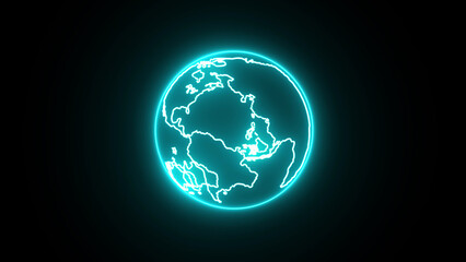 Shining planet Earth with the contours of the continents on a deep blue background