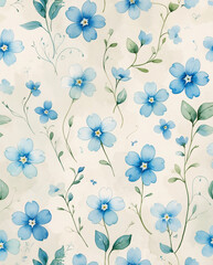 Framed blue flowers botanical drawing retro floral illustration with vintage style intricate design art premium illustration wallpaper background