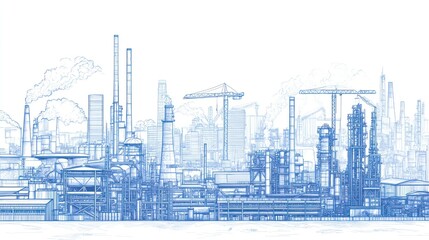 Industrial blueprint landscape, urban factories, industrial design