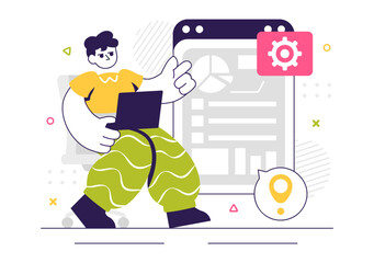 ERP Enterprise Resource Planning System Vector Illustration featuring Business Integration, Productivity Improvement, and Company Enhancement