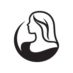 woman silhouette logo on white background, only black and white design , salon logo