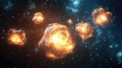 Fiery asteroids space nebula cosmic dust