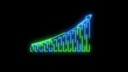 Neon Glowing business graph icon illustration