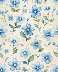 Timeless retro blue flowers botanical floral illustration with intricate frame vintage hand drawn artwork premium illustration wallpaper background