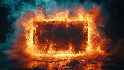 Flaming Frame with Dark Background.