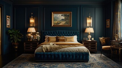 Luxurious bedroom interior design, night