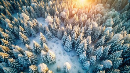 Snowy Evergreen Forest Aerial View