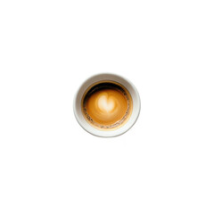 A levitating espresso coffee cup with heart latte art - transparent background