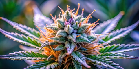 Fototapeta premium Close-up image of cannabis trichomes on a bud
