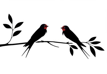 Fototapeta premium Two swallows resting on a branch