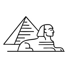 Line art icon of the Great Sphinx and pyramid, symbolizing Egyptian landmarks, ancient history, and cultural tourism destinations.