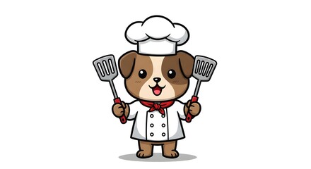 Cute cartoon dog chef holding a spatula