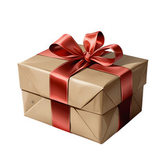 Obraz premium Gift box wrapped in kraft paper and tied with red satin ribbon,christmas,birthday,surprise,gift box,anniversary