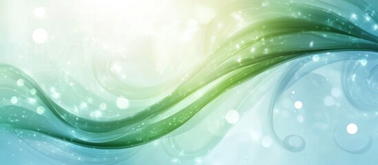 Fototapeta premium Delicate green and blue abstract waves with sparkling highlights.