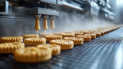 Obraz premium Automated Biscuit Production Line: A Glimpse into Modern Food Manufacturing