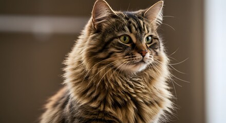 Fototapeta premium Realistic fluffy tabby cat sitting upright