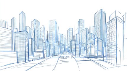 Naklejka premium Cityscape sketch, urban architecture, perspective view, blueprint style, background use