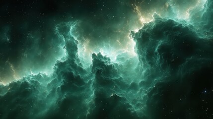 Deep space nebulae display vibrant emerald hues.