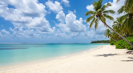 Obraz premium Tropical Beach Paradise: Serene Palms, Azure Waters, and White Sands