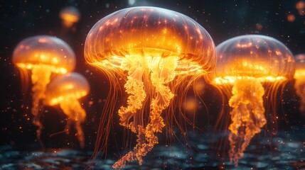 Glowing Jellyfish Ocean Deep.