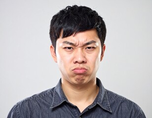 Fototapeta premium 日本人,男性,20代,イライラしている,シンプルな白い背景,AIモデル,Simple white background,Japanese,Male,Twenties,Irritated,AI Model