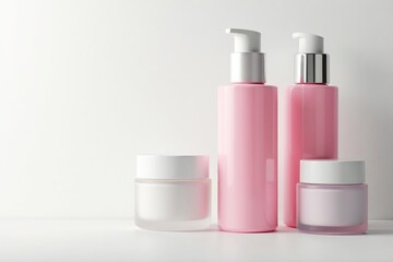 Luxurious skincare products on white backdrop, wellness, texture, design