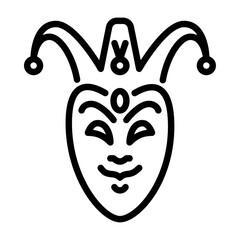 jester mask outline icon. clown mask black line illustration.