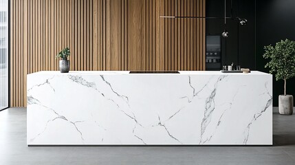 Modern marble countertop reception desk in a contemporary office