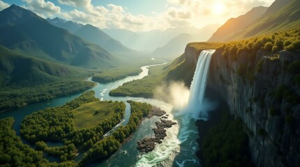 Landscape of Tropical Waterfall and Streams.