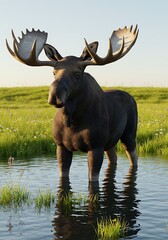 Fototapeta premium Majestic Moose: Digital Render of Wilderness Majesty AI Generated