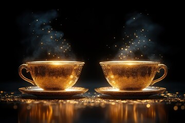 Golden Tea Cups with Magic Steam. (1)