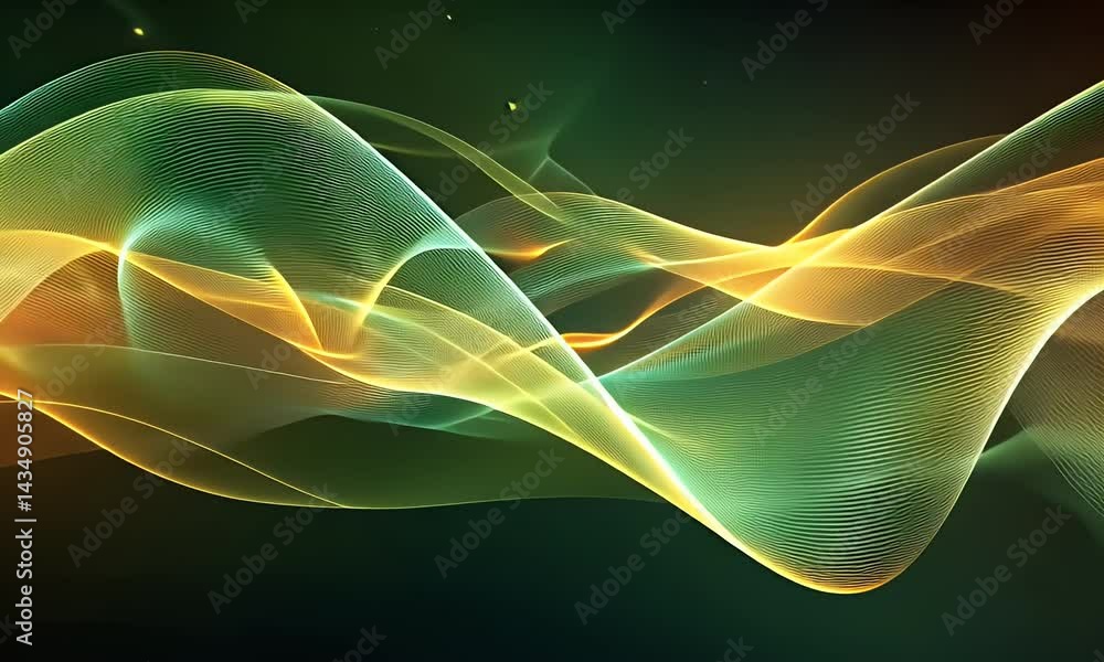 Poster a background of golden and green light streaks, creating an elegant and futuristic atmosphere. the s