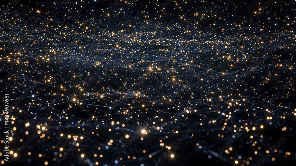Aufkleber abstract digital network, glowing particles and lines forming a complex structure.