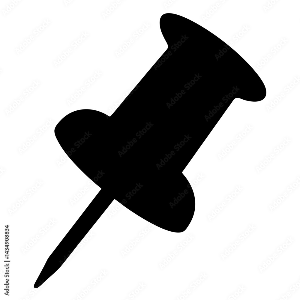 Poster black silhouette of a pushpin with a transparent . sharp point on a