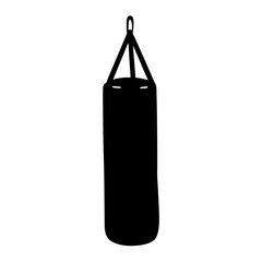 Silhouette of a Heavy Boxing Punching Bag Hanging From a Rope, transparent . Ready for Training