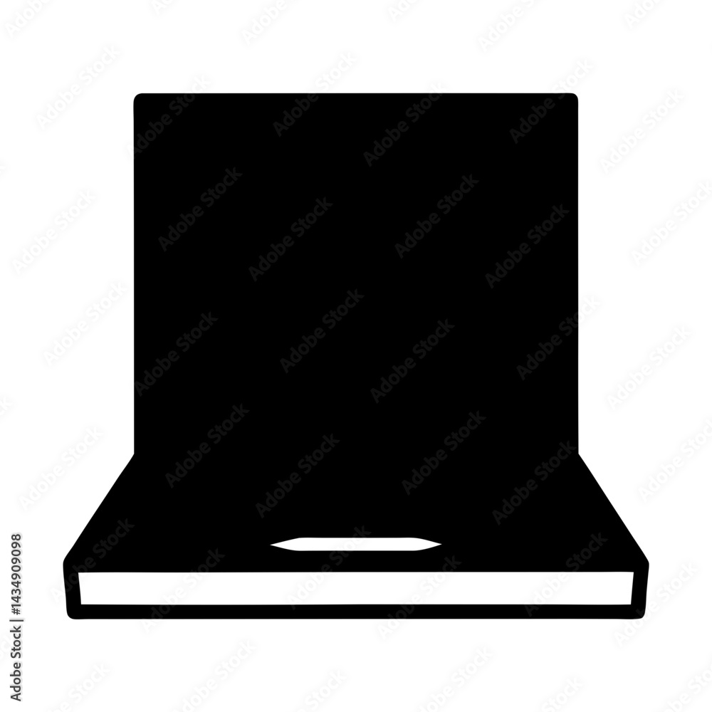 Poster a simple minimalist black and depiction transparent . of an open laptop computer display screen