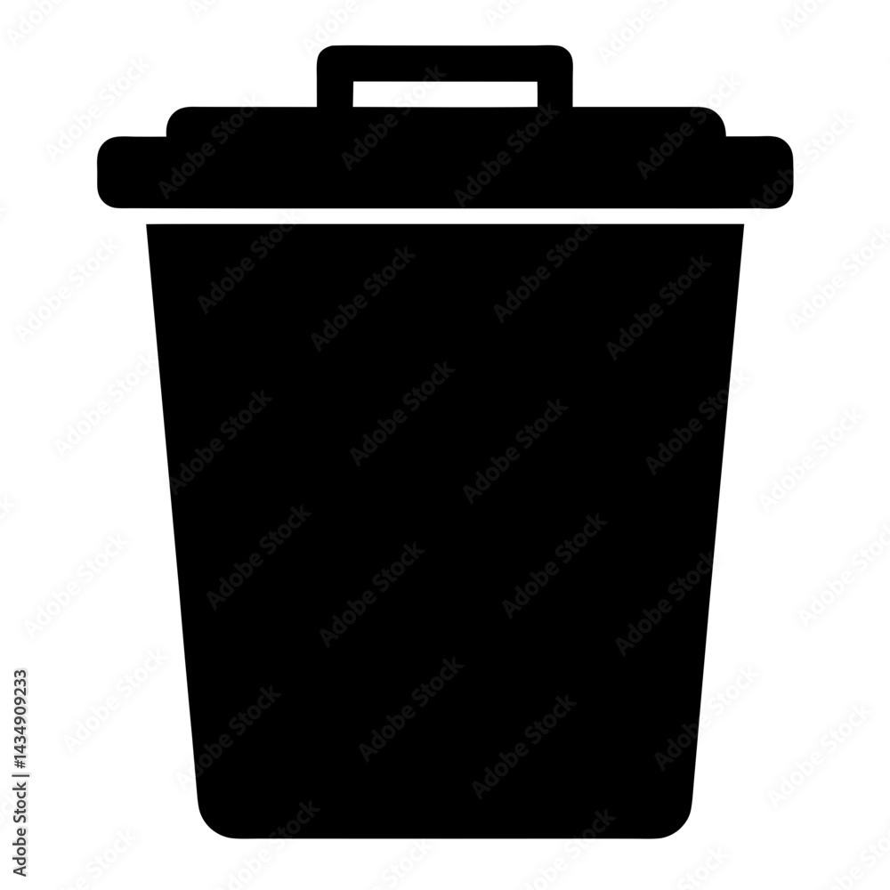 Poster a simple black trash can icon with transparent . lid and handle on