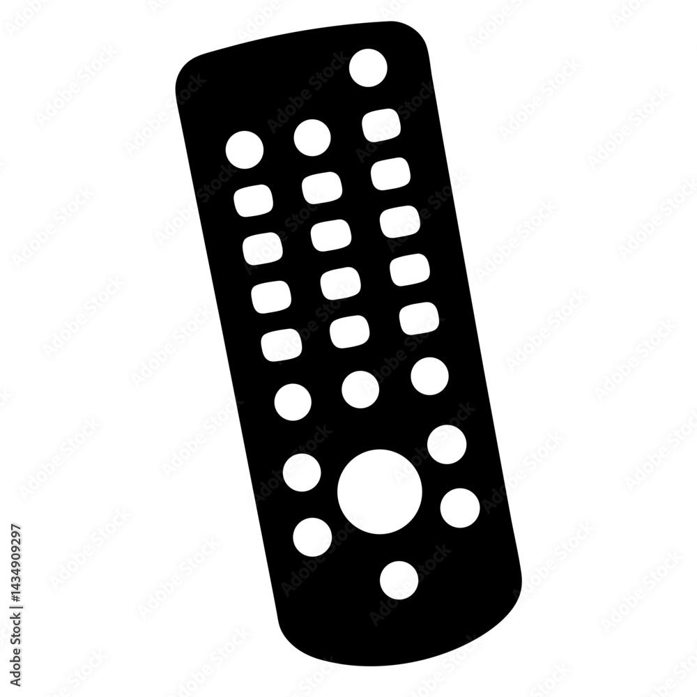 Poster black and graphic depiction of a transparent . remote control with round buttons and simple design
