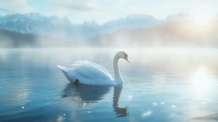 Fototapeta premium Serene swan water scene peaceful wildlife photography