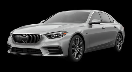 Obraz premium Silver sedan car presents a sleek and modern design on black background