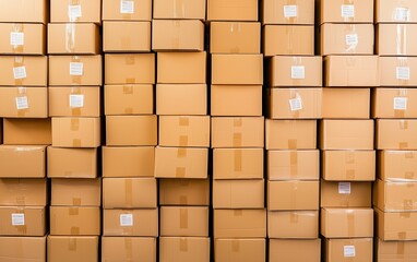 Stacked cardboard boxes in warehouse or storage space