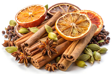 Aromatic Fusion: Dried Citrus Peel, Cardamom Pods, and Cinnamon Sticks