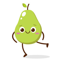 Cute Smiling Green Avocado Character Waving – Kawaii Green Fruit Mascot Vector