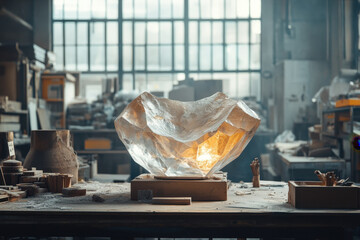 Large glass centerpiece on table surrounded by vibrant flowers and candles, adding elegance to the dining setup.