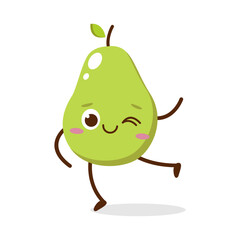 Cute Smiling Green Avocado Character Waving – Kawaii Green Fruit Mascot Vector