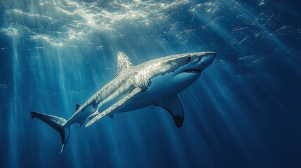 Fototapeta premium Powerful apex predator swimming in deep blue waters.