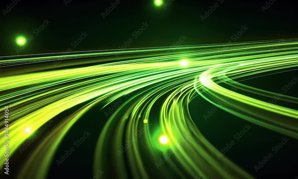 Poster a background of golden and green light streaks, creating an elegant and futuristic atmosphere. the s