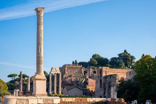 The Arch of Septimius Severus at the northwestern end of the Roman Forum is a white marble triumphal arch dedicated in 203 AD to commemorate the Parthian victories of Emperor Septimius Severus and his