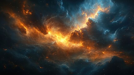 Fototapeta premium Fiery cosmic clouds ignite a nebula's dramatic scene.